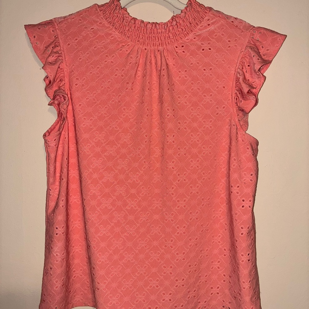 Adrianna Papell Pink Flutter Sleeve Blouse with Mandarin Collar